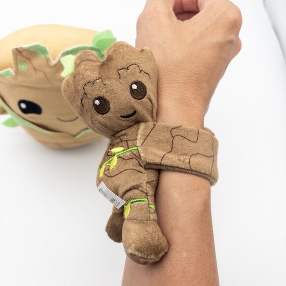Lot Of 2 Marvel Cuutopia Groot Plush Squish Toy - Mattel + Plush Slap Bracelet - Picture 2 of 12